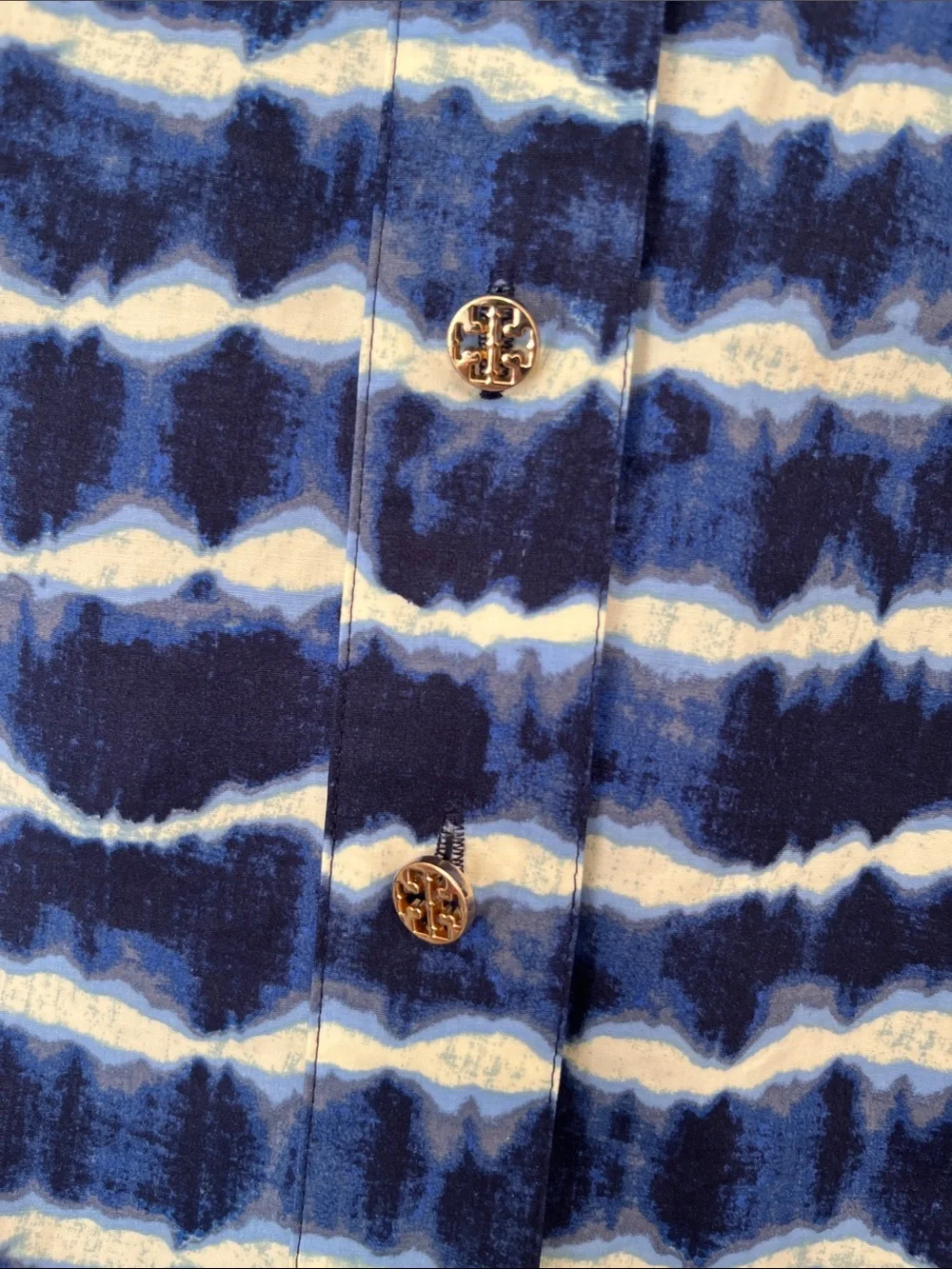 Tory Burch Navy and White Tie-Dye Shirt Dress with Belt, 10